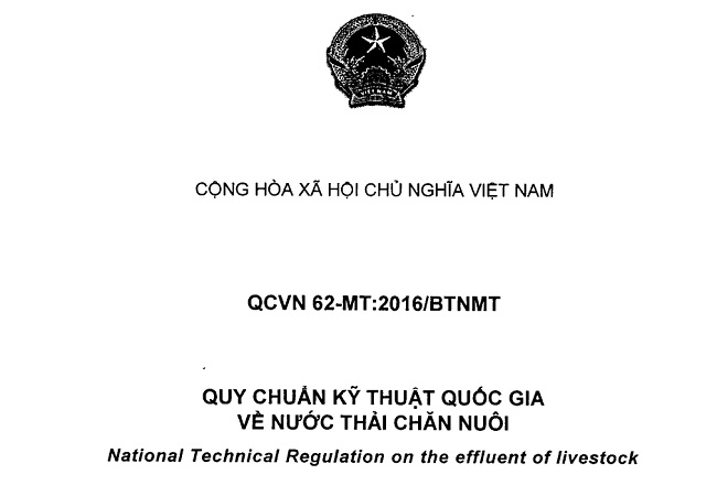 Quy chuẩn kỹ thuật quốc gia về nước thải chăn nuôi - QCVN 62 MT:2016/BTNMT
